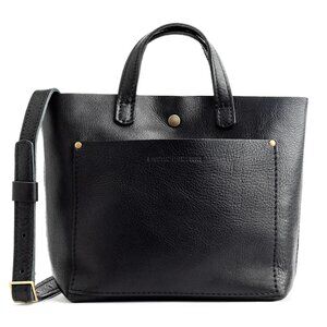 Leather Mini Crossbody Tote in Pebbled Black